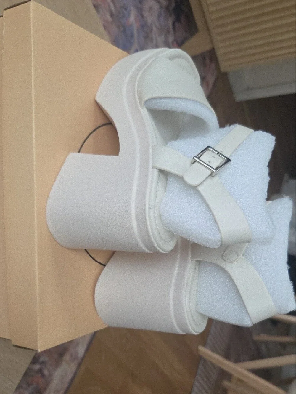 Soda Bone Chunky Platform Block Heel Sandals - Bone